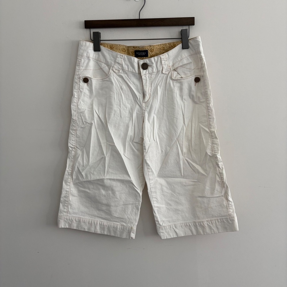 Sonoma Life Style White Ramie Cotton Blend Bermuda Shorts Size 12